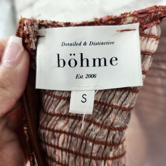 Bohme Kinsley Printed Smocked Tiered Long Sleeve Boho Midi Dress Women's Small - Picture 12 of 16